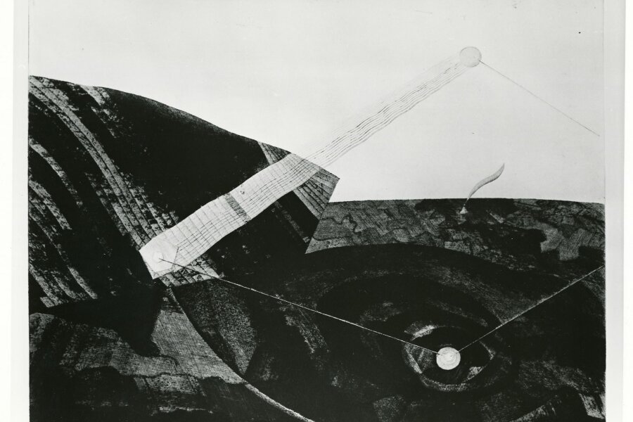 Jiří John, „Paprsky“, suchá jehla, 1967, autor: Vojtěch Krob